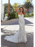 Strapless Lace Tulle Glitter Wedding Dress With Detachable Sleeves